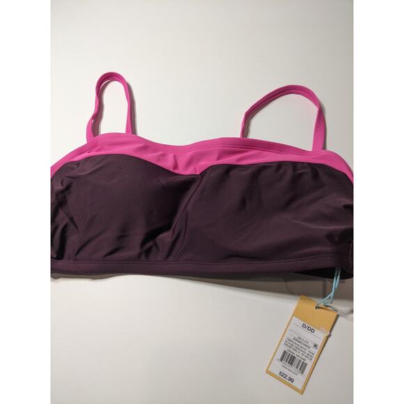 Kona Sol Bikini Top Colorblock Pink Burgundy Bandeau D/DD Swimsuit Beach Pool - Picture 11 of 11